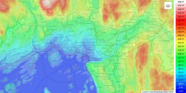 Карта высот Осло