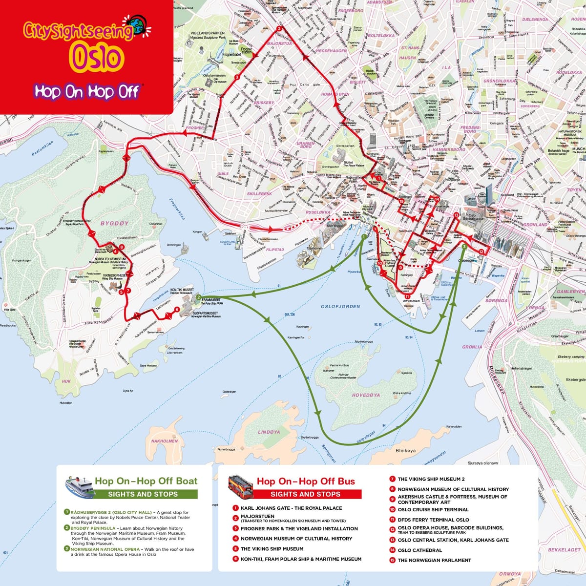 Карта автобусных туров Hop On Hop Off в Осло