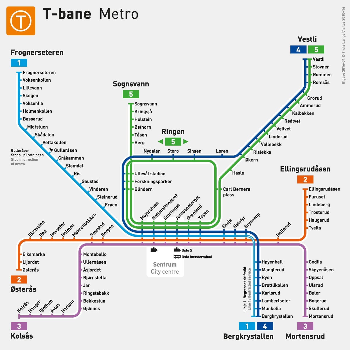 Карта станций метро Осло