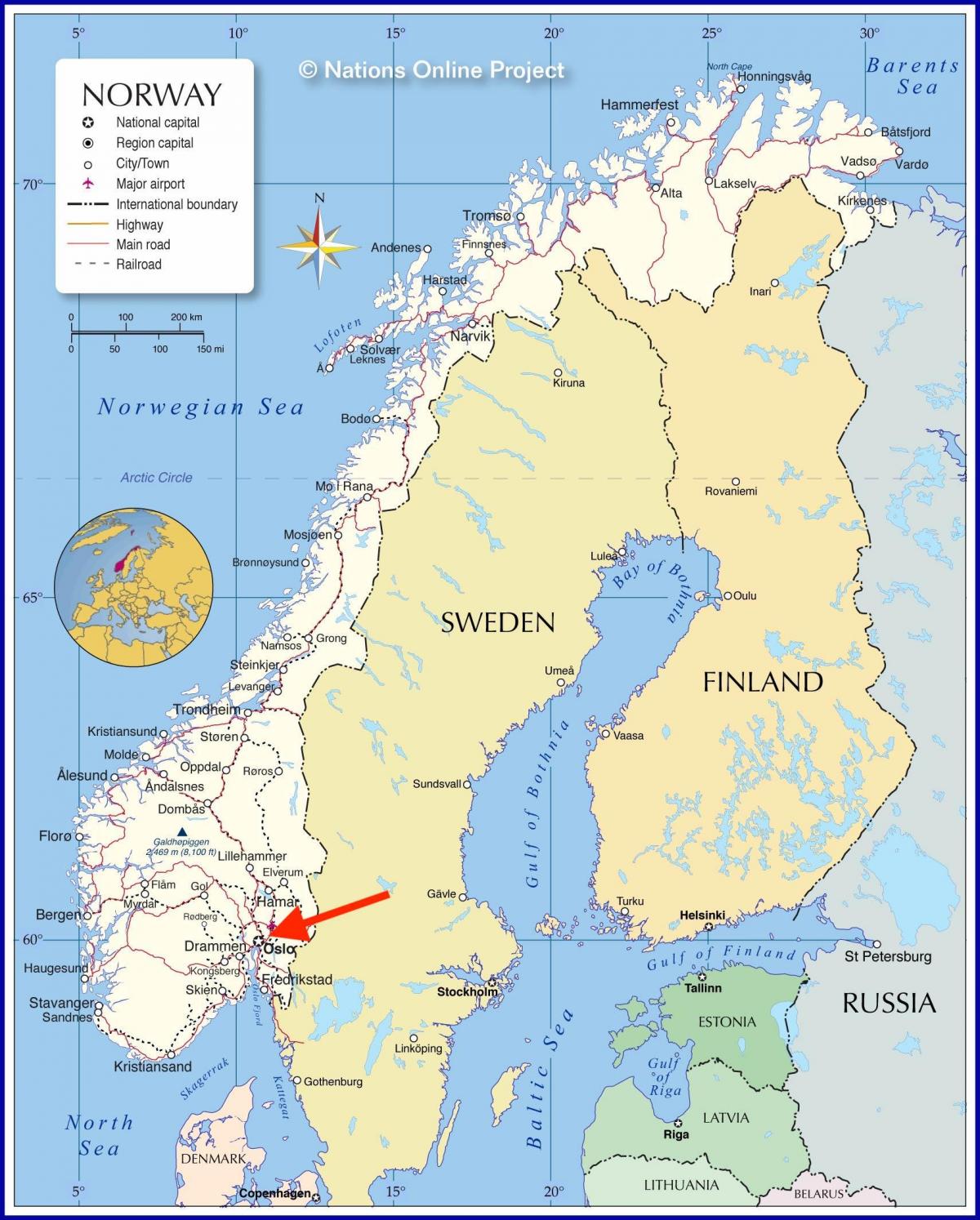 Осло на карте Норвегии