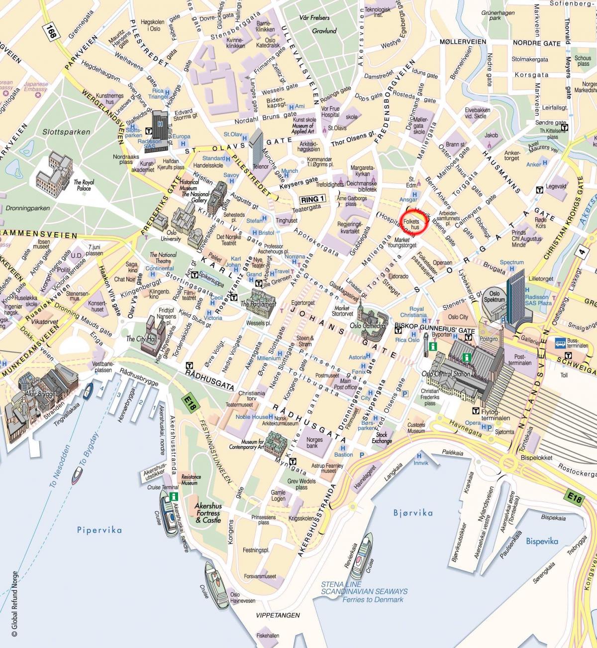 Карта пешеходных экскурсий по Осло